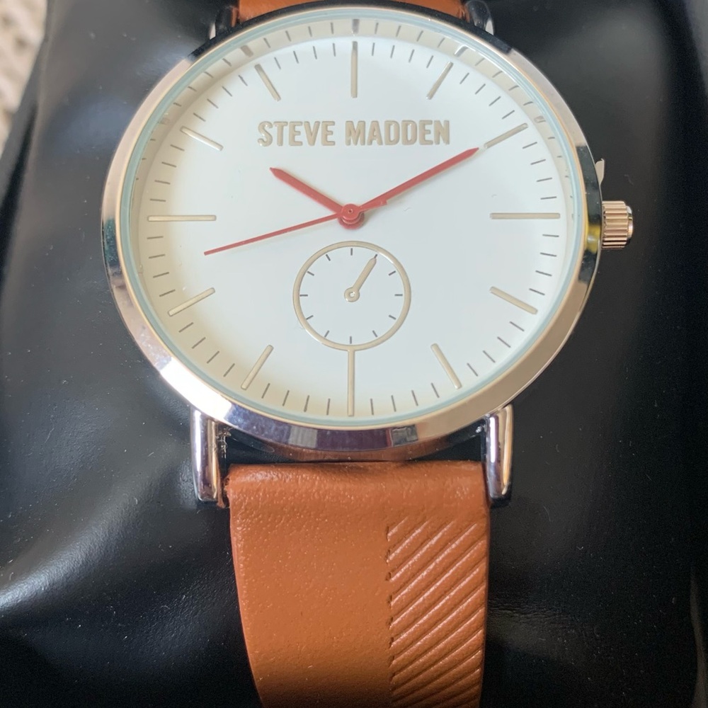 NWT- Steve Madden Tan Leather Watch with White Dial